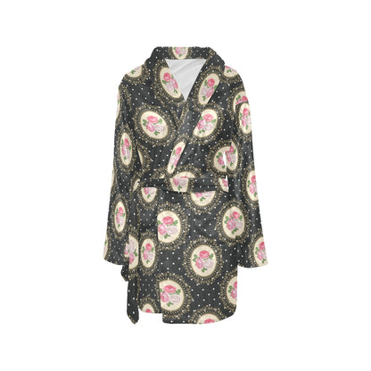 Rose Pattern Print Design RO015 Women's Fleece Robe