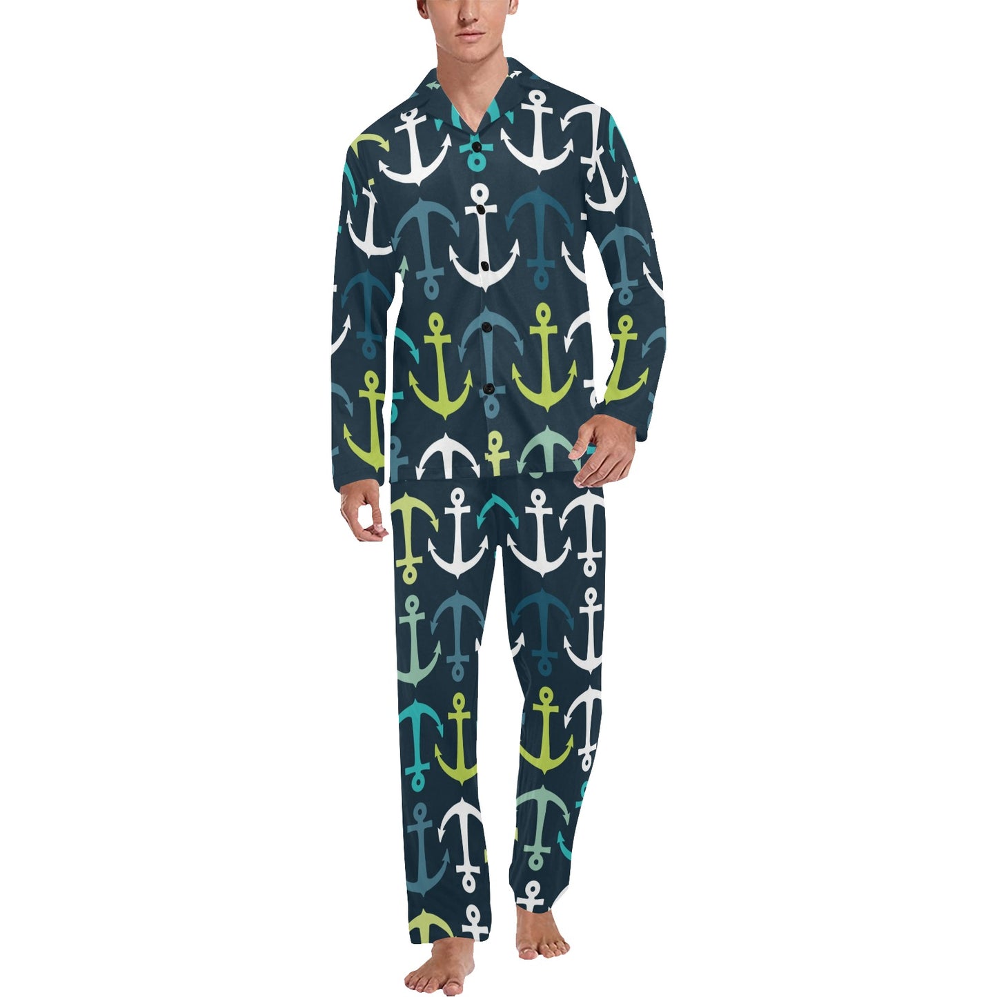 Anchor Pattern Print Design 03 Men's Long Pajama Set