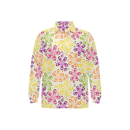 Flower Power Colorful Design Print Long Sleeve Polo Shirt For Men's