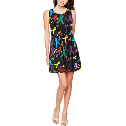 Cancer Awareness Pattern Print Design 03 Sleeveless Dress