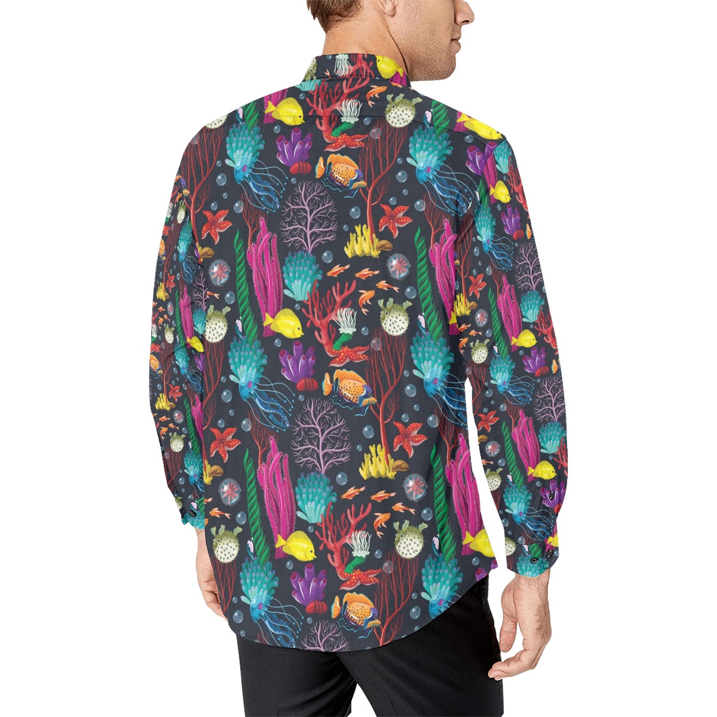 Underwater Cute Print Design LKS303 Men's Long Sleeve Dress Shirt