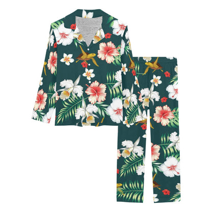 Hawaiian Flower Design with SeaTurtle Print Women's Long Pajama Set