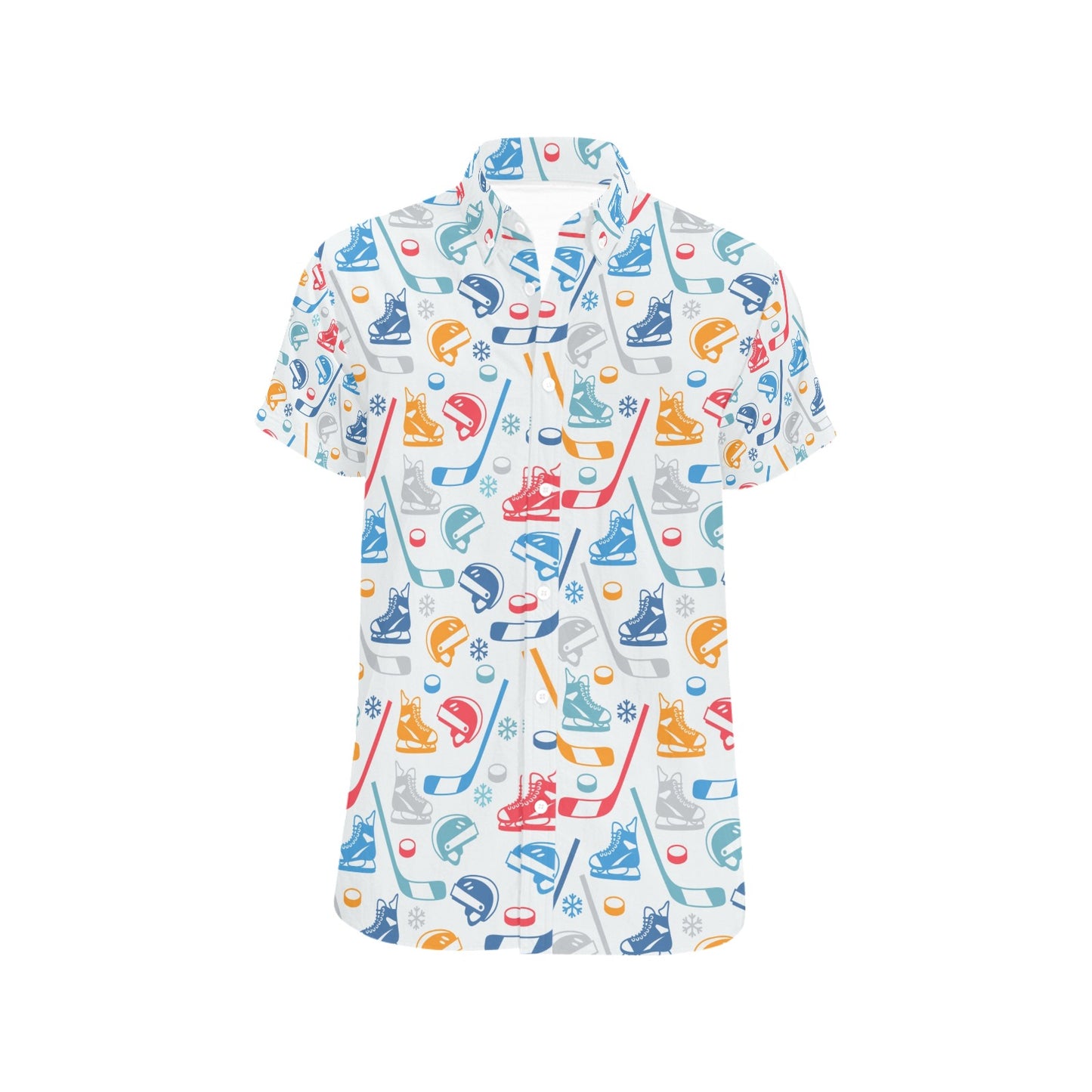 Hockey Equipment Print Design LKS301 Men Short Sleeve Button Up Shirt