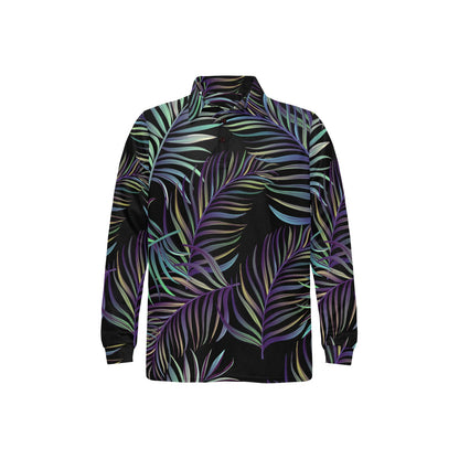 Tropical Palm Leaves Pattern Brightness Long Sleeve Polo Shirt For Men's