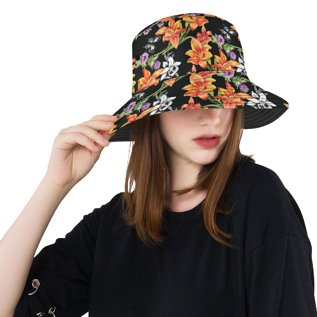 Tropical Flower Pattern Print Design TF02 Unisex Bucket Hat