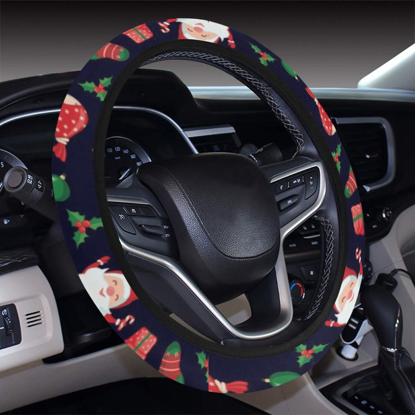 Santa Christmas Themed Print Design LKS304 Steering Wheel Cover with Elastic Edge