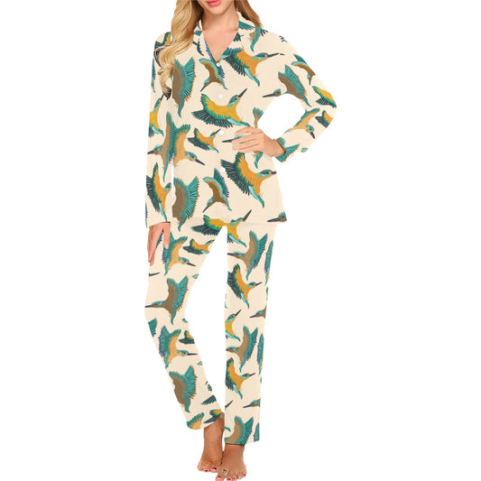 Kingfisher Pattern Print Design 02 Women's Long Pajama Set