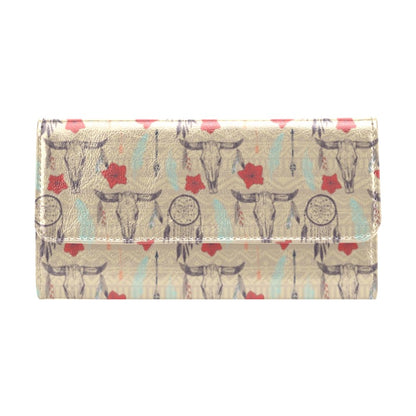 Native Buffalo Head Themed Design Print Women's Trifold Wallet