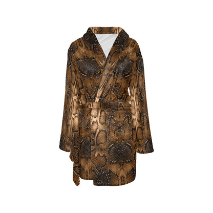 Snake Skin Brown Print Women's Fleece Robe