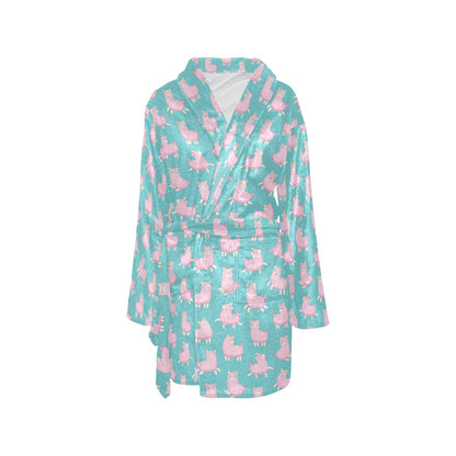 Alpaca Cartoon Design Themed Print Women's Fleece Robe