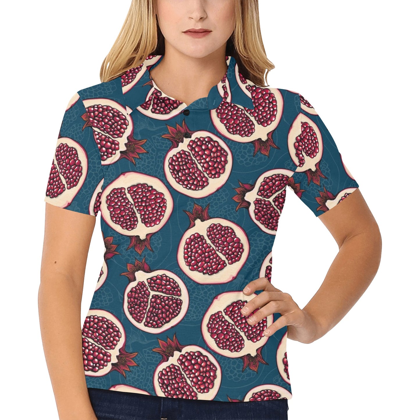 Pomegranate Pattern Print Design PG02 Women's Polo Shirt