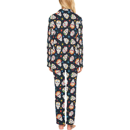 Sugar Skull Print Design LKS305 Women's Long Pajama Set