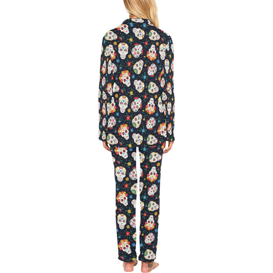 Sugar Skull Print Design LKS305 Women's Long Pajama Set