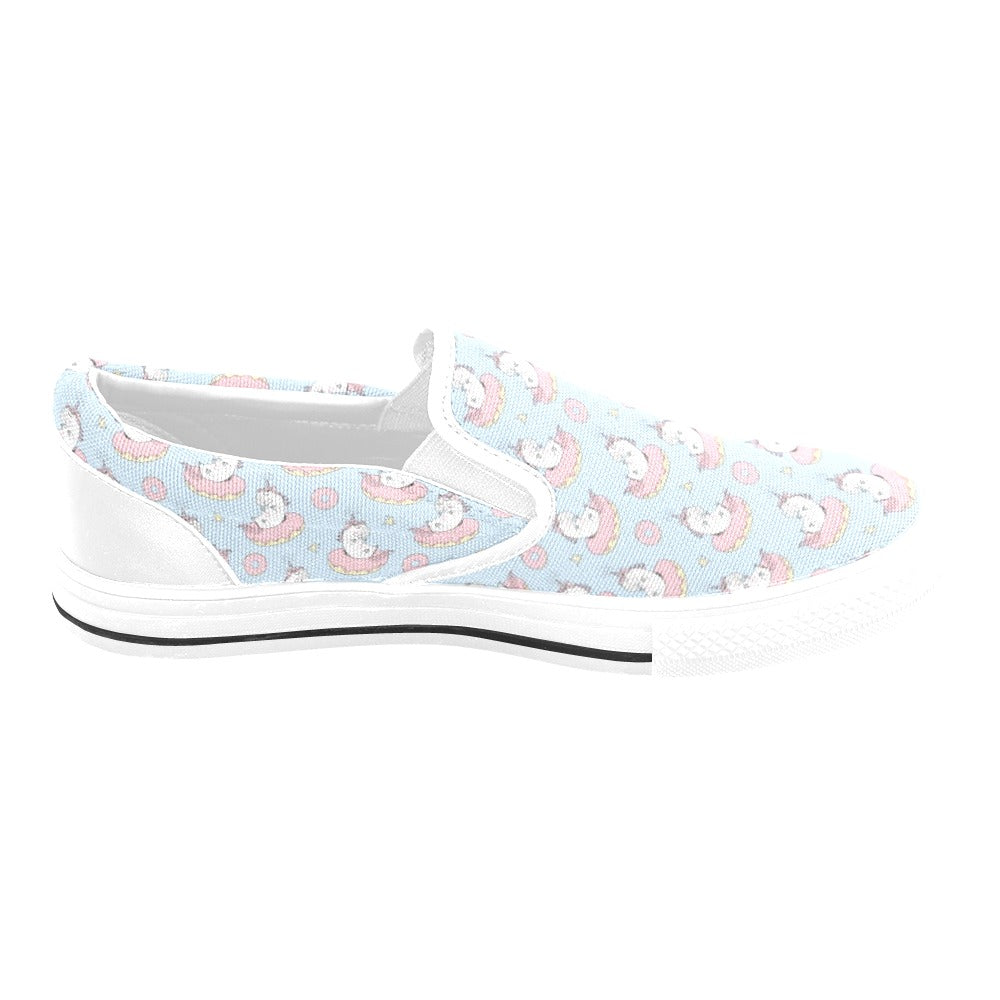 Unicorn Print Design LKS303 White Slip Ons Canvas Women's Shoes