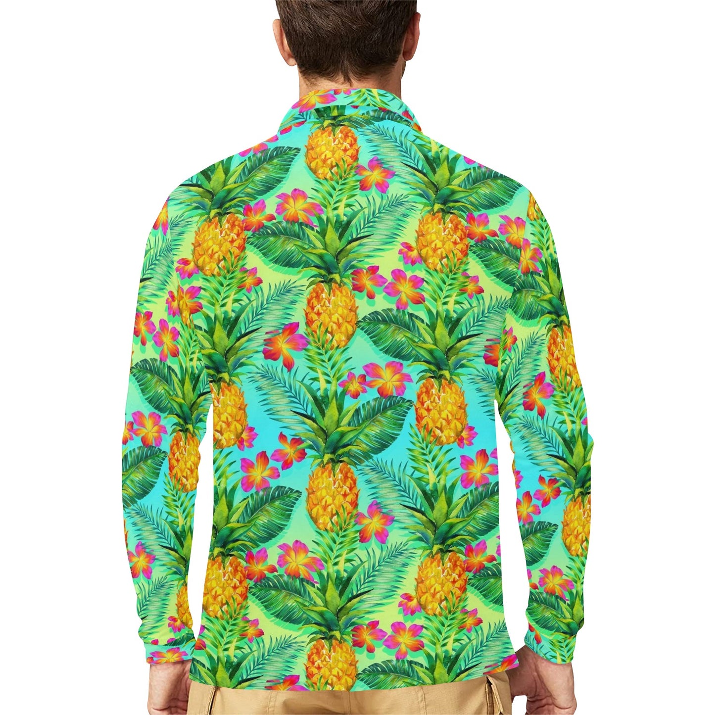 Pineapple Pattern Print Design PP010 Long Sleeve Polo Shirt For Men's