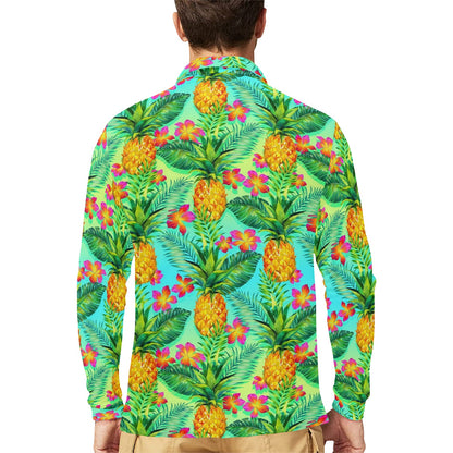 Pineapple Pattern Print Design PP010 Long Sleeve Polo Shirt For Men's