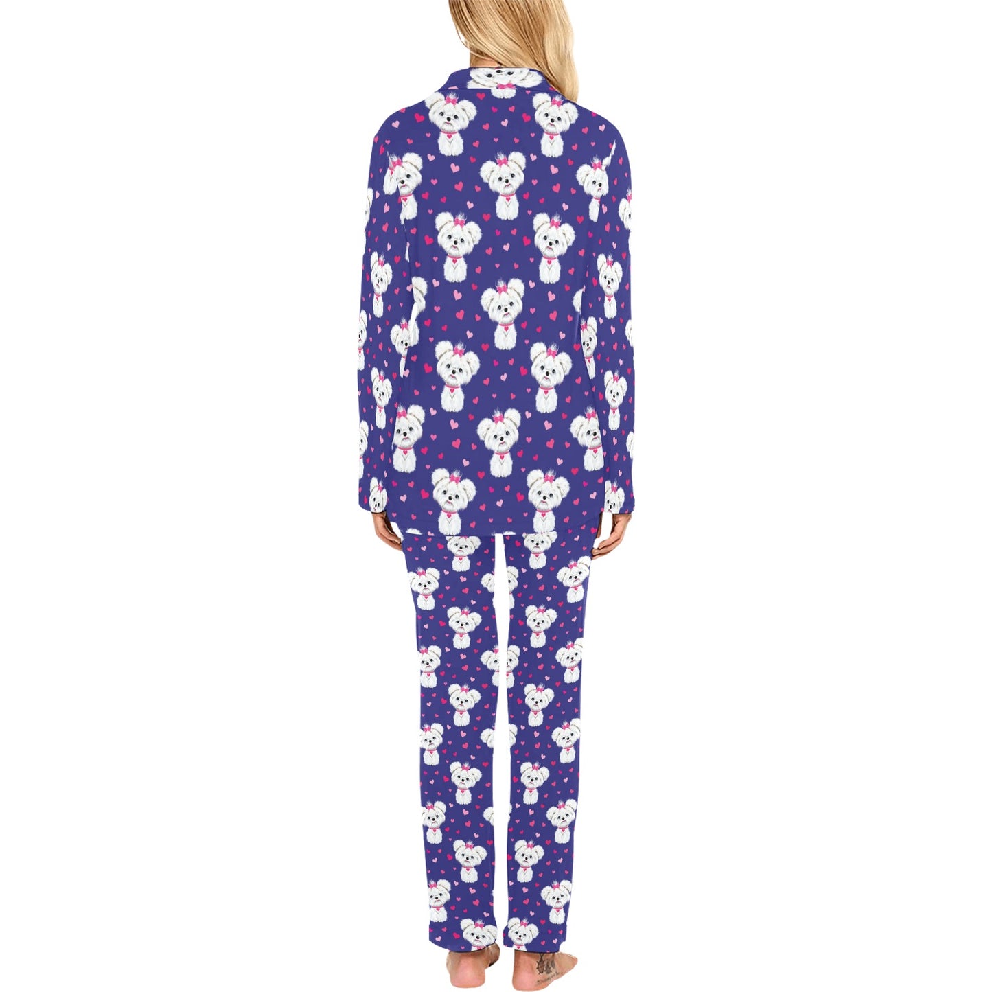 Maltese Pattern Print Design 02 Women's Long Pajama Set