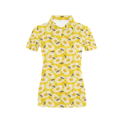 Bee Daisy Pattern Print Design 06 Women's Polo Shirt