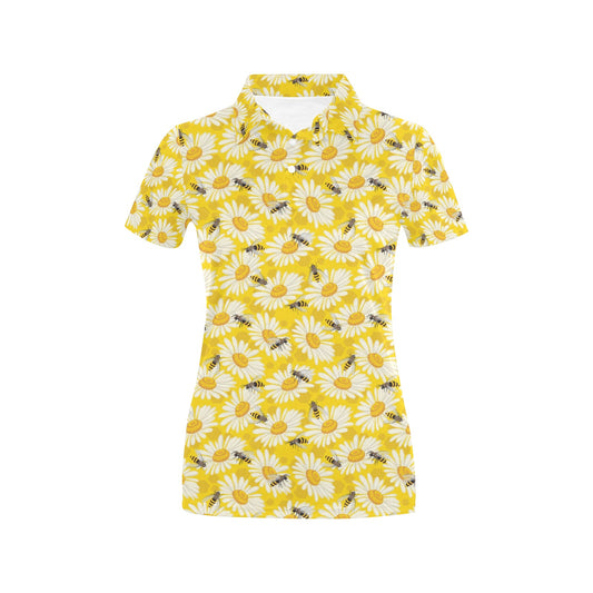 Bee Daisy Pattern Print Design 06 Women's Polo Shirt
