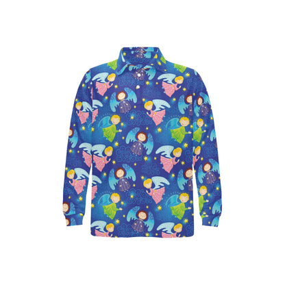 Angel Little Pattern Print Design 02 Long Sleeve Polo Shirt For Men's