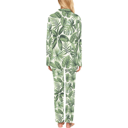 Palm Leaves Pattern Print Design PL014 Women's Long Pajama Set