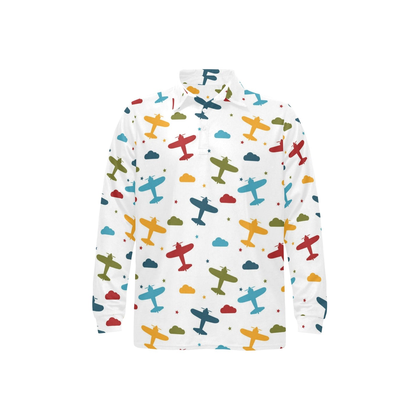 Airplane Pattern Print Design 06 Long Sleeve Polo Shirt For Men's