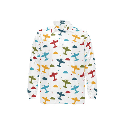 Airplane Pattern Print Design 06 Long Sleeve Polo Shirt For Men's