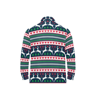Reindeer Pattern Print Design 03 Long Sleeve Polo Shirt For Men's