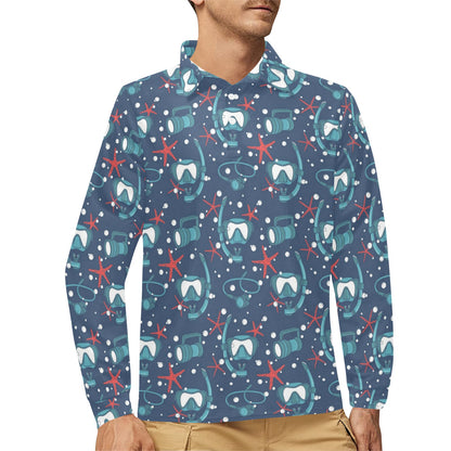 Scuba Equipment Print Design LKS302 Long Sleeve Polo Shirt For Men's