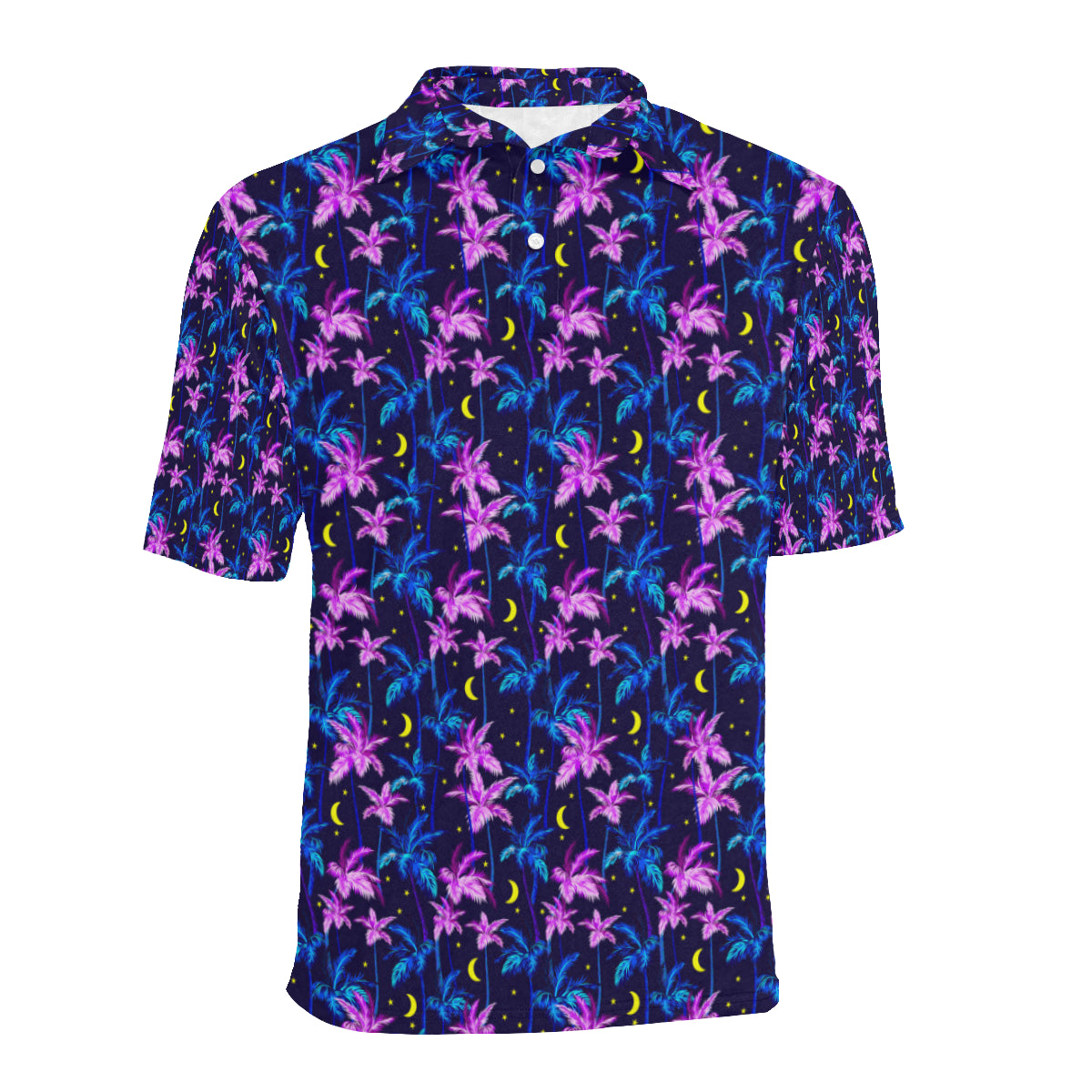 Palm Tree Night Scene Design Print Men Polo Shirt