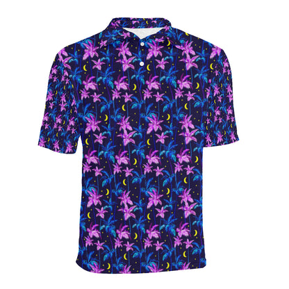 Palm Tree Night Scene Design Print Men Polo Shirt