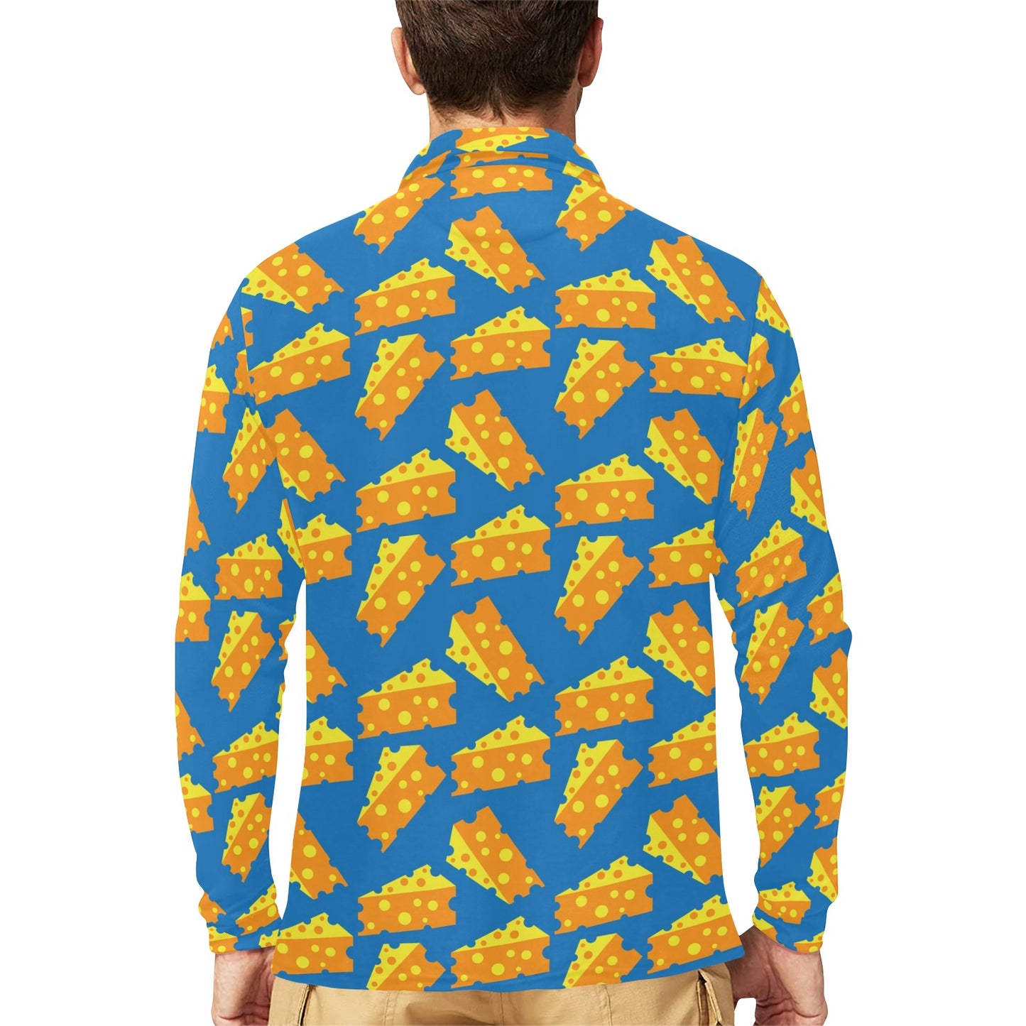 Cheese Pattern Print Design 05 Long Sleeve Polo Shirt For Men's