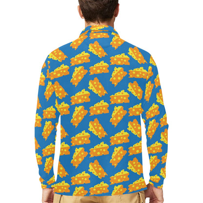Cheese Pattern Print Design 05 Long Sleeve Polo Shirt For Men's