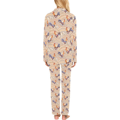 Chicken Boho Style Pattern Women's Long Pajama Set
