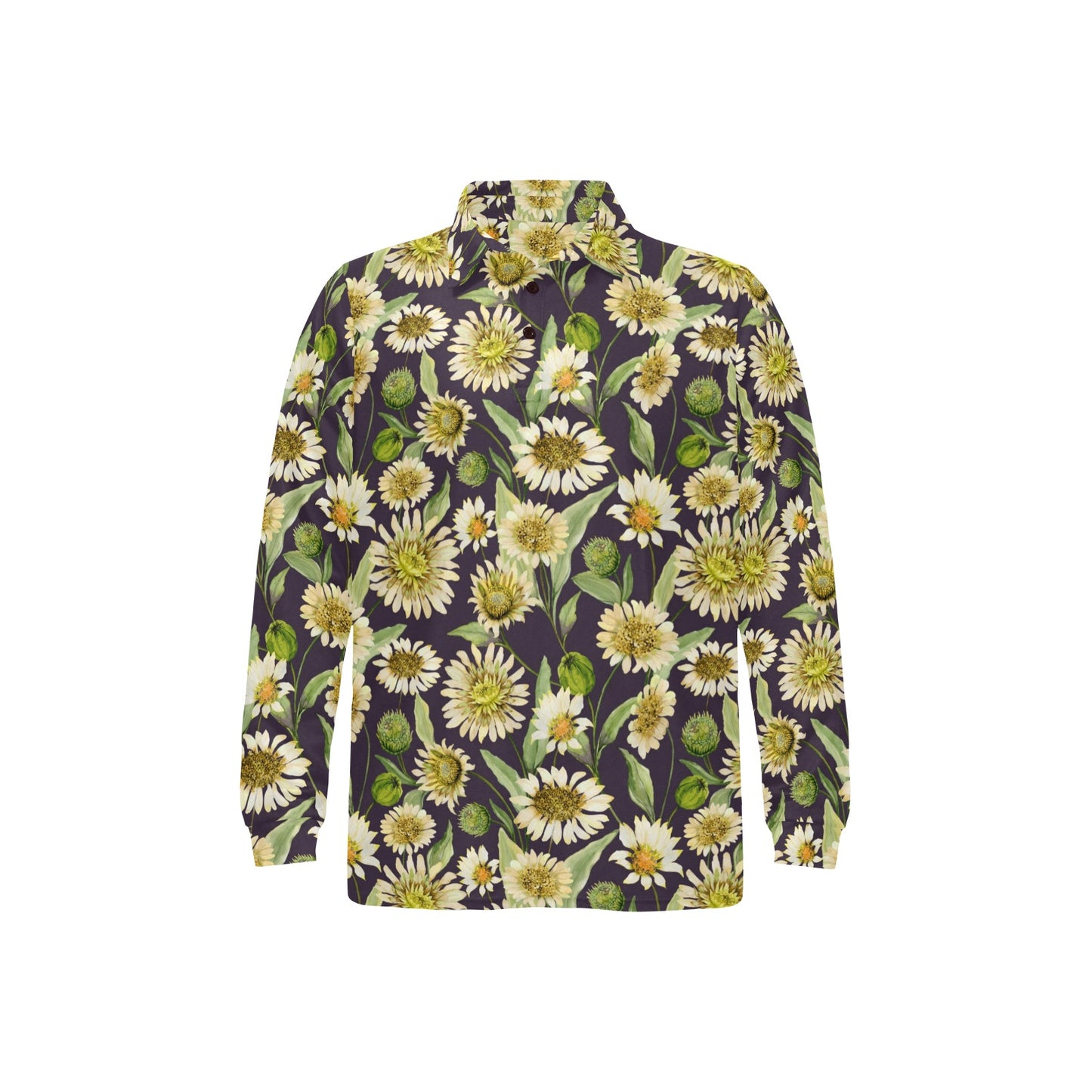 Daisy Vintage Print Pattern Long Sleeve Polo Shirt For Men's