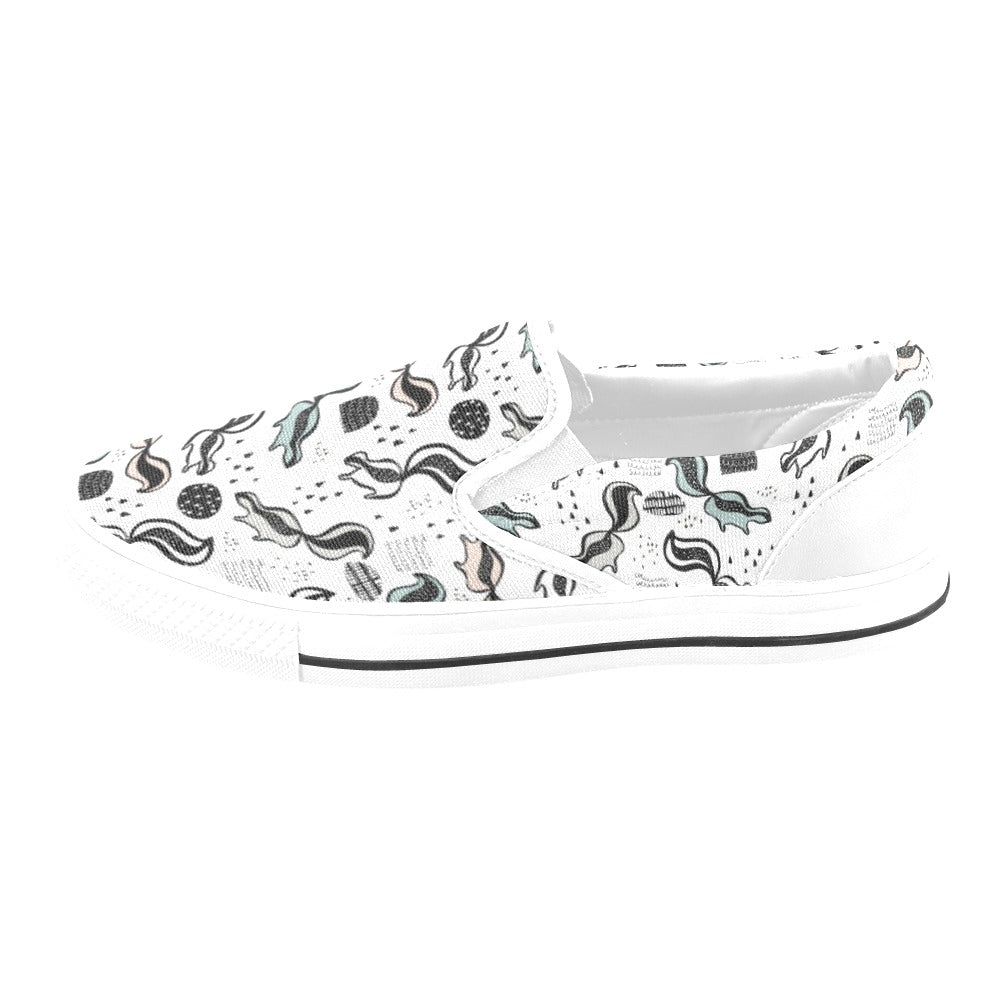 Skunk Print Design LKS303 White Slip Ons Canvas Women's Shoes