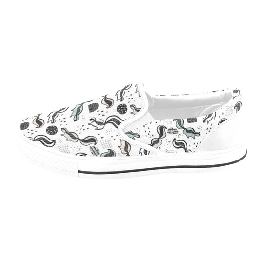 Skunk Print Design LKS303 White Slip Ons Canvas Women's Shoes