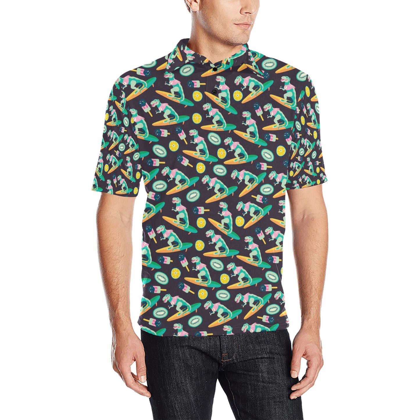 Surfboard T Rex Print Design LKS301 Men Polo Shirt
