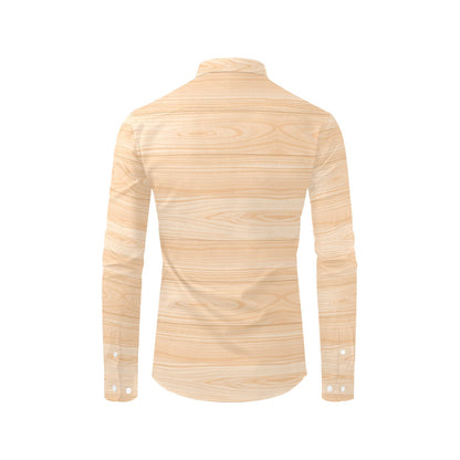 Wood Texture Print Design LKS302 Men's Long Sleeve Dress Shirt