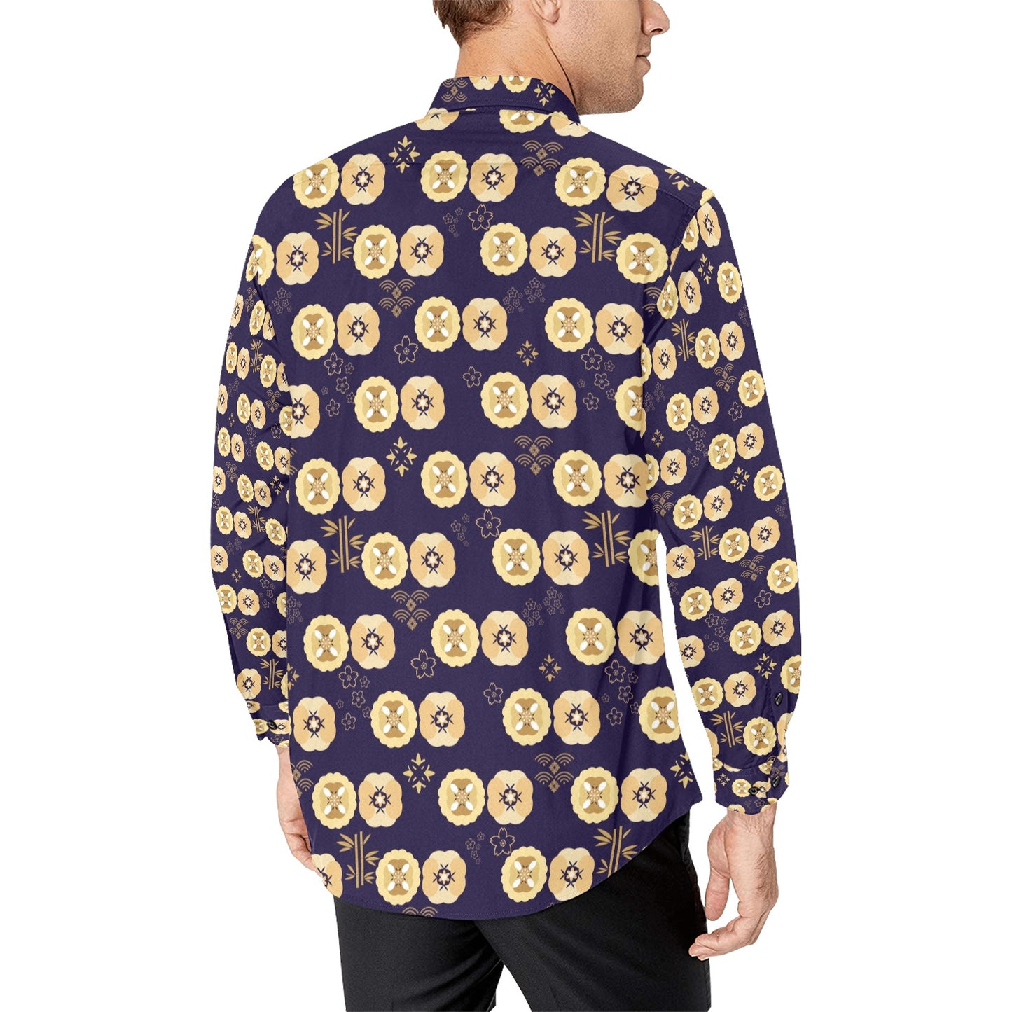 Sakura Print Design LKS303 Men's Long Sleeve Dress Shirt