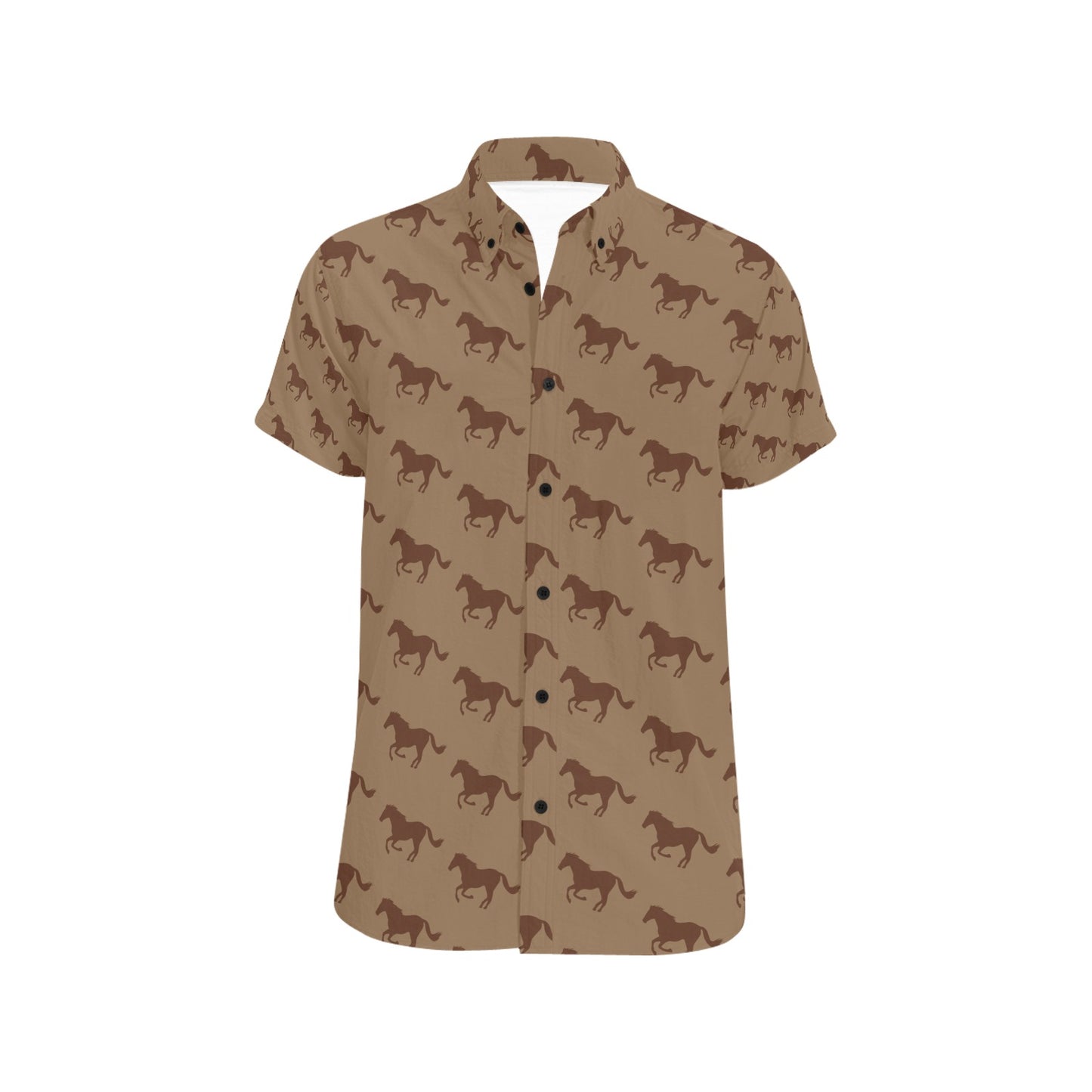 Horse Brown Print Design LKS307 Men Short Sleeve Button Up Shirt