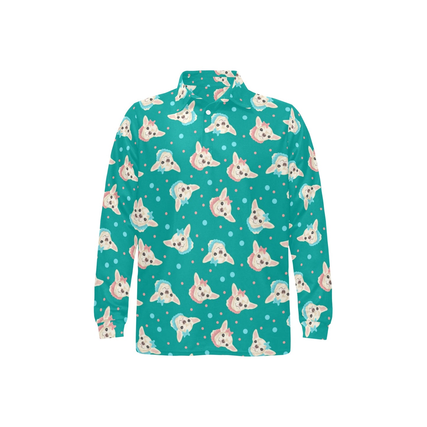 Chihuahua Polka Dot Pattern Long Sleeve Polo Shirt For Men's