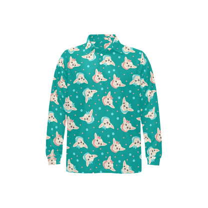 Chihuahua Polka Dot Pattern Long Sleeve Polo Shirt For Men's