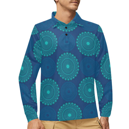 Medallion Pattern Print Design 04 Long Sleeve Polo Shirt For Men's