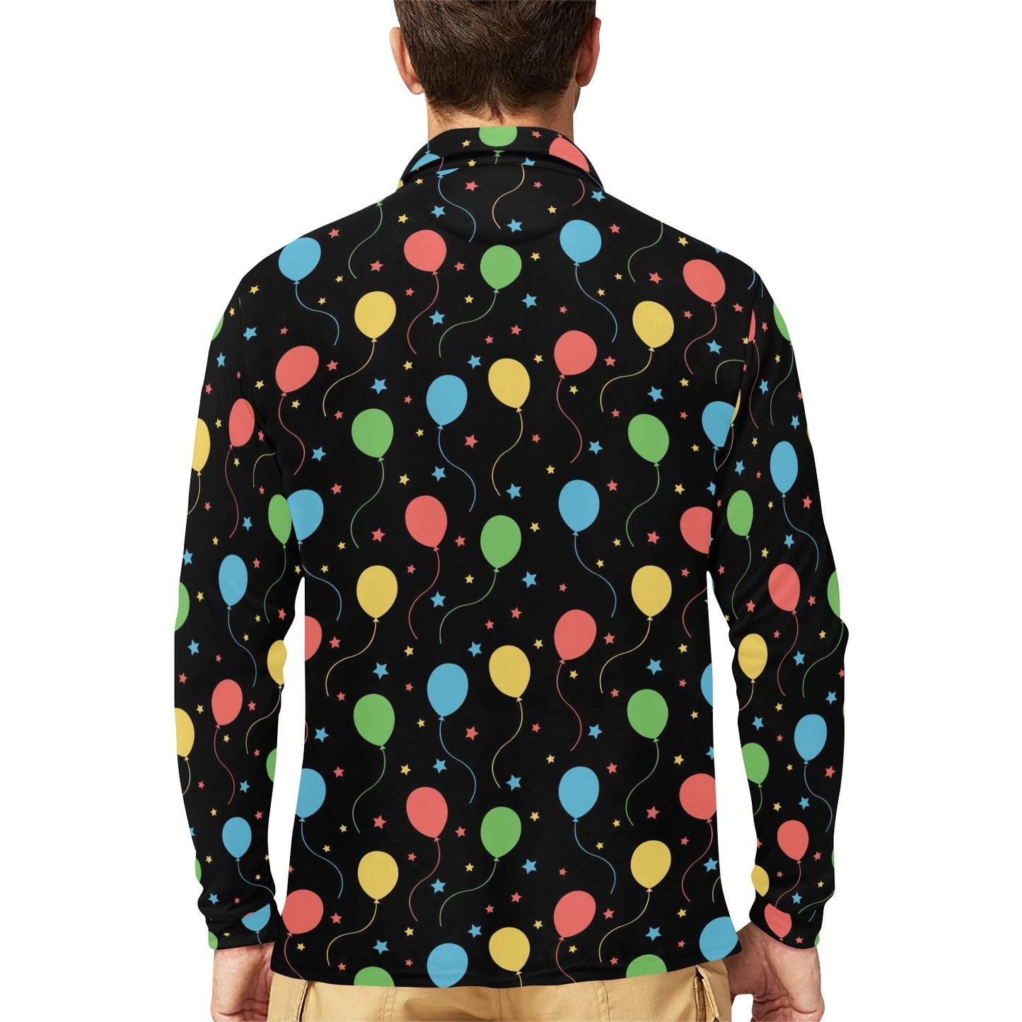 Ballon Colorful Pattern Print Design 04 Long Sleeve Polo Shirt For Men's
