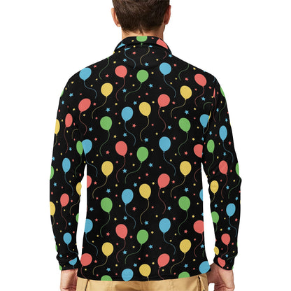 Ballon Colorful Pattern Print Design 04 Long Sleeve Polo Shirt For Men's