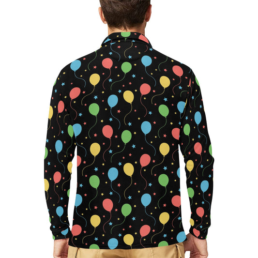 Ballon Colorful Pattern Print Design 04 Long Sleeve Polo Shirt For Men's