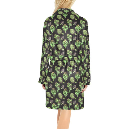 Artichoke Pattern Print Design 02 Women's Fleece Robe