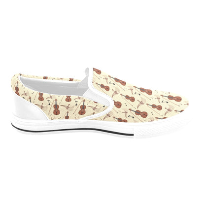 Cello Print Design LKS402 White Slip Ons Canvas Women's Shoes