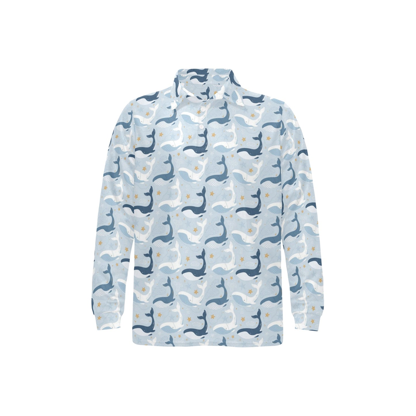 Whale Print Design LKS305 Long Sleeve Polo Shirt For Men's